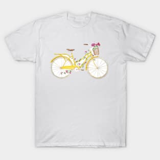 pretty yellow antique bicycles & beautiful flowers T-Shirt